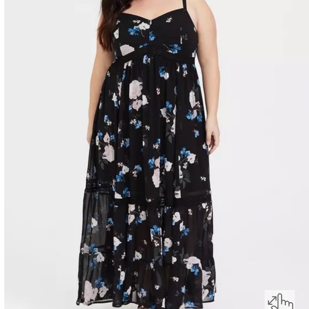 Torrid Black Floral Crochet Chiffon Maxi Dress